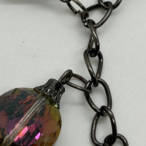 Aurora Borealis Crystal Charm Bracelet W/ Cameo Pendant Antique Black Chain Desi - Picture 12 of 16